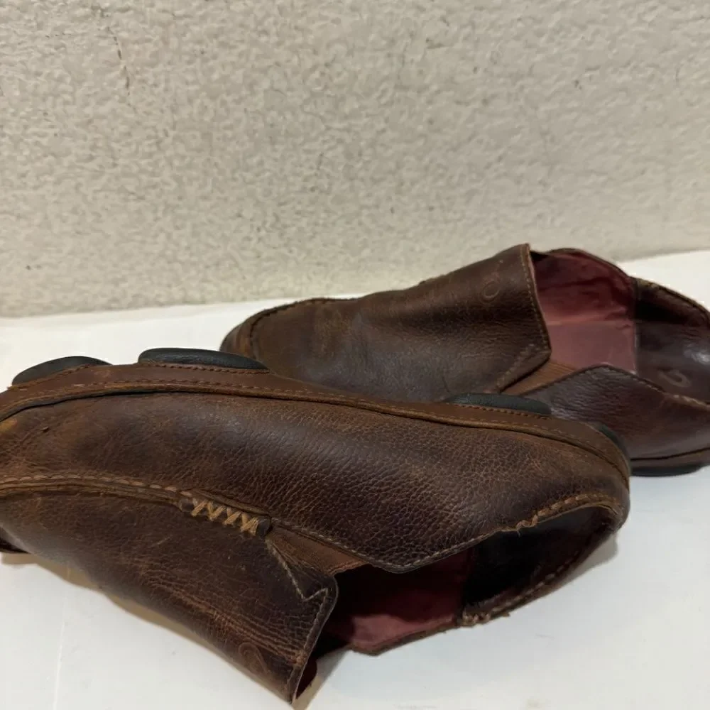 Olukai Moloa Dark Wood Dark Java Leather Slip On Shoes Men’s Size 9